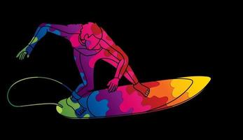 un homme surfeur surf action sport vecteur