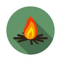 illustration vectorielle moderne design plat d'icône de feu de joie, symbole de camping et de randonnée avec ombre portée vecteur