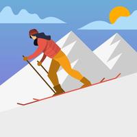 Skieur femme plate en illustration vectorielle Action vecteur