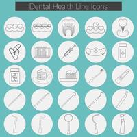 vecteur d'icônes de ligne de soins dentaires avec fil dentaire, dents, bouche, dentifrice et brosse, médecine, seringue et instruments de dentiste.