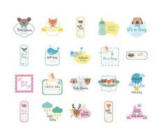 paquet de vingt icônes de collection de set de douche de bébé vecteur