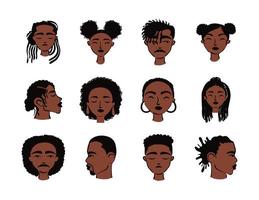 groupe de douze personnages d'avatars ethniques afro vecteur