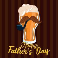 affiche de la fête des pères avec un verre à boire avec une moustache et une pipe vecteur