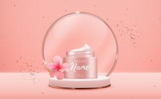 Produit cosmétique de beauté naturelle 3D réaliste pour les soins du visage ou du corps sur fond de bokeh brillant. modèle de conception de produits cosmétiques de mode pour les publicités, les prospectus ou les arrière-plans de magazines. vecteur