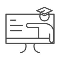 enseigner l'école et l'éducation en ligne formation informatique icône de style de ligne étudiant diplômé vecteur