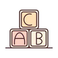 Les cubes de l'alphabet bébé apprennent la ligne de modèle nouveau-né de l'objet jouet et l'icône de conception de remplissage vecteur