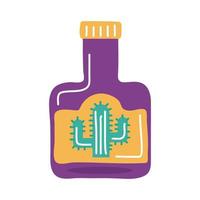 bouteille de tequila avec icône de style plat mexicain cactus vecteur