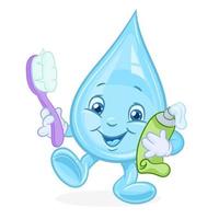 mascotte, illustration, de, goutte eau, à, a, brosse à dents vecteur