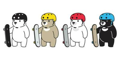 ours vecteur polaire ours planche à roulette patinage casque dessin animé personnage icône logo illustration