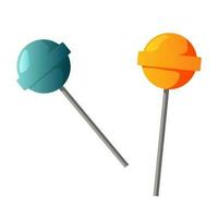 Orange et bleu chupa chups. brillant sucette sucré bonbons, coloré illustration sur blanc Contexte. vecteur illustration