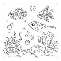 conception aqua poisson contour coloriage page pour enfant vecteur