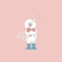 mignonne chat et cœurs, content la Saint-Valentin jour, anniversaire, l'amour concept, plat vecteur illustration dessin animé personnage conception isolé