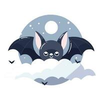 main tiré mignonne chauve souris dans plat style vecteur