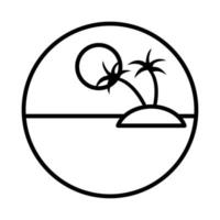 scène de paysage marin avec icône de style de ligne de palmiers vecteur