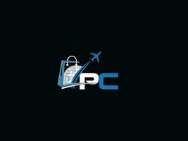 monogramme Voyage PC logo conception, global PC en voyageant lettre logo icône vecteur