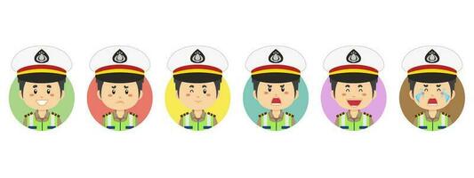 indonésien circulation police avatar avec divers expression vecteur