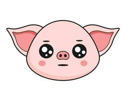 porc neutre visage tête kawaii autocollant vecteur