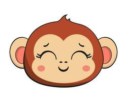 singe chimpanzé sourire visage tête kawaii autocollant isolé vecteur