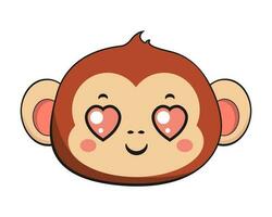 singe chimpanzé cœur l'amour yeux kawaii autocollant isolé vecteur
