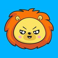 Lion pas amusé visage tête kawaii autocollant vecteur