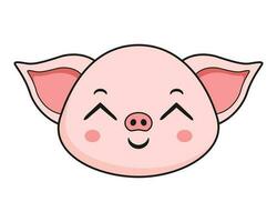 porc souriant visage tête kawaii autocollant vecteur