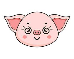 porc étourdi visage tête kawaii autocollant vecteur