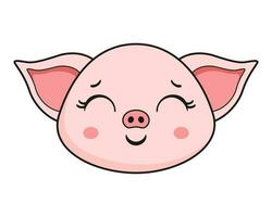 porc sourire visage tête kawaii autocollant vecteur