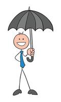 stickman, homme affaires, caractère, tenue, parapluie, et, heureux, vecteur, dessin animé, illustration vecteur