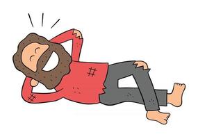 dessin animé sans-abri si heureux et allongé dans la rue illustration vectorielle vecteur