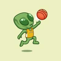 mignonne dessin animé extraterrestre en jouant basketball vecteur