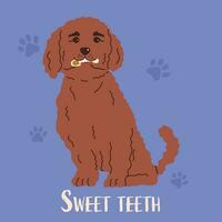 chien avec jouets pour brossage ou masser dents. chien dentaire santé. canin dentaire se soucier et hygiène concept. vecteur illustration