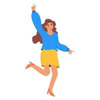 jolie femme dansante avec les mains levées. concept de la journée internationale de la femme pour carte, affiche, bannière et autres. illustration vectorielle plane vecteur