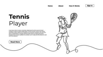 femme tennis joueur, continu un ligne dessin, esquisser art linéaire vecteur