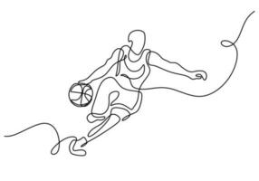 basketball joueur continu un ligne dessin, une homme dribble une Balle vecteur