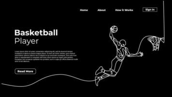 un ligne dessin basketball joueur, athlète gens sauter et claquer tremper vecteur