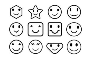 souriant émoticône, content visage Icônes ensemble, sourire icône noir et blanc, emoji visages vecteur illustration