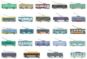 trolleybus Icônes ensemble dessin animé vecteur. voiture transport vecteur