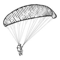 parapente homme esquisser. parapente aile et harnais pour ciel vols. monochrome main tiré vecteur illustration