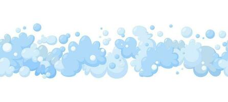 mousse fabriqué de savon ou des nuages. horizontal sans couture modèle dans blanc Contexte. bleu mousse et bulles pour nettoyage. vecteur illustration