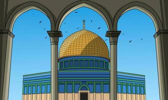 Jérusalem palestinien al-aqsa mosquée dessin animé. vecteur illustration