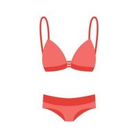 lingerie et maillots de bain vecteur autocollants. femme plage saison mode vêtements, maillot de bain, sous-vêtements hauts et bas. vecteur plat illustration isolé. été ambiance bannière. rouge.