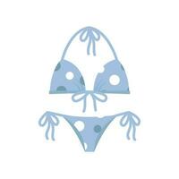 plat vecteur dessin animé élégant maillots de bain dans divers formes et couleurs, isolé sur une blanc Contexte. mode aux femmes maillots de bain et bleu bikinis Haut et bas. été plage saison.