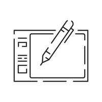 numérique artiste et numérique art outils ligne icône mince ligne conception. vecteur signe tablette ordinateur.