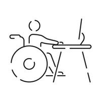 désactivée gens ligne icône, contour vecteur symbole, linéaire style pictogramme. panneaux, logo illustration. fauteuil roulant, plus ancien, handicapé, sourd et social problème.