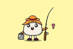 mignonne dessin animé Sushi prêt pêche personnage vecteur