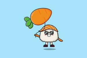 sushi de dessin animé mignon flottant avec ballon de carotte vecteur