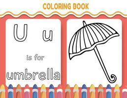 des gamins alphabet coloration livre page avec décrit clipart à couleur. le lettre u est pour parapluie. vecteur