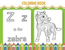 des gamins alphabet coloration livre page avec décrit clipart à couleur. le lettre z est pour zèbre. vecteur