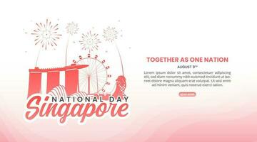 Singapour nationale journée Contexte avec silhouette bâtiments et feux d'artifice vecteur