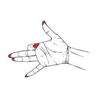 longue rouge ongles main tiré geste esquisser vecteur illustration ligne art